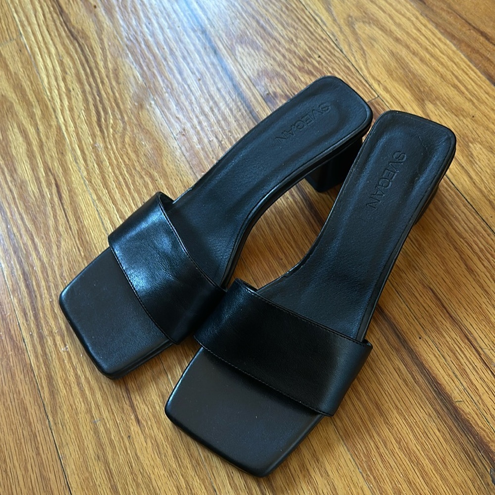 ALOHAS Squared Vegan Leather Sandals Black Block Heel size 40 (US 9)